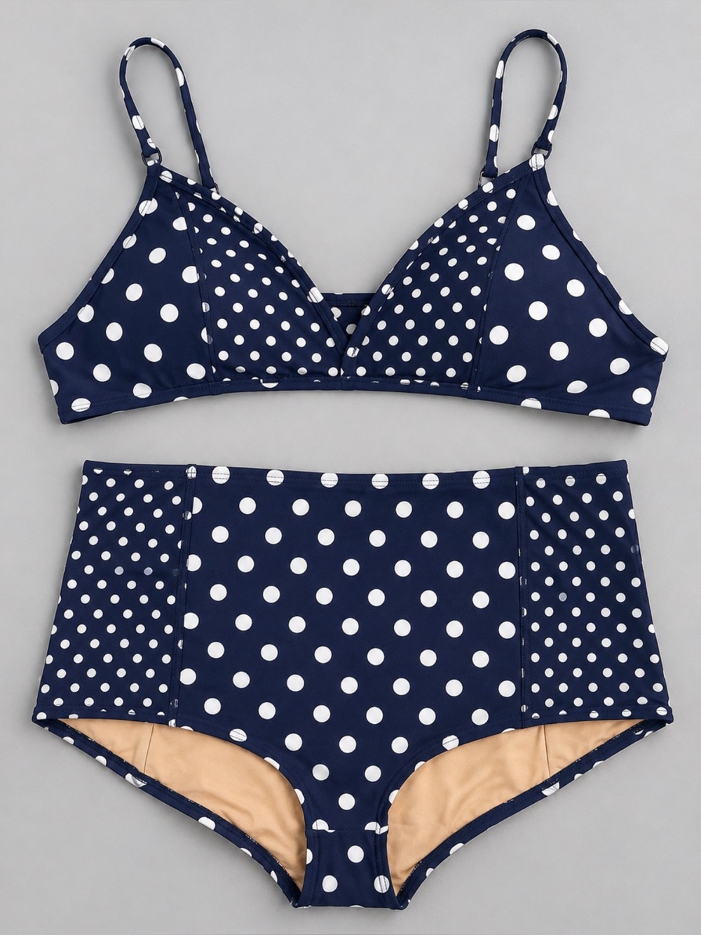 J.Crew Polka Dot Bikini Set XL Top XXL Bottom High Waist Retro Navy